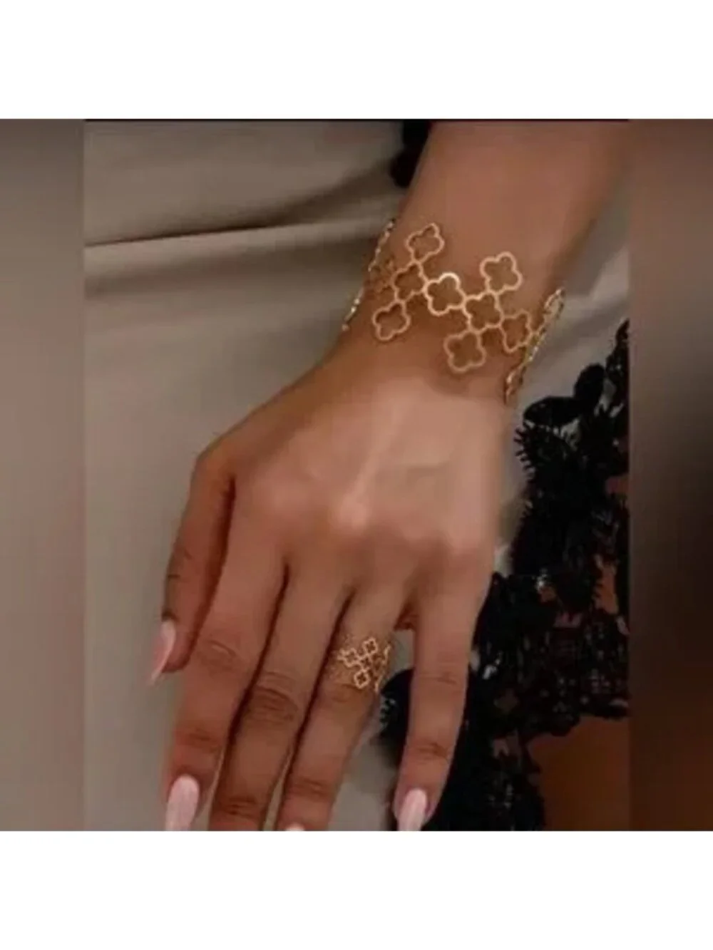 Gold Clover Bracelet and Ring Set
